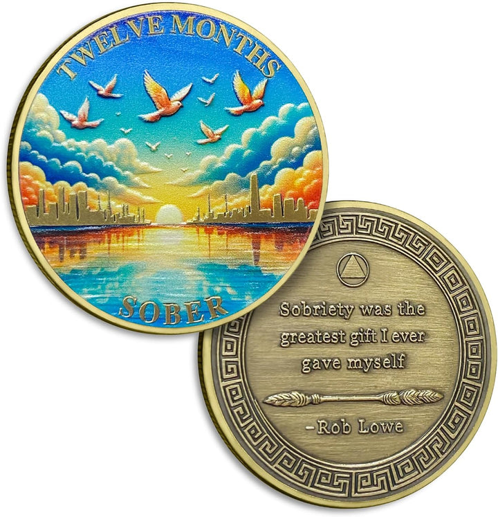8 Months Sobriety Coin Eight Months Sober Coins August AA Chips and Medallion Sun Chip Alcoholics Anonymous Coin Recovery Anniversary Token Sobriety Gifts for Women Men