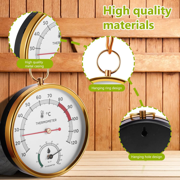 2-In-1 Sauna Thermometer and Hygrometer, Stainless Steel round Sauna Thermo-Hygrometer High Accuracy Sauna Accessories, Digital Thermo-Humidity Meter for Steam/Sauna Room/Home Office