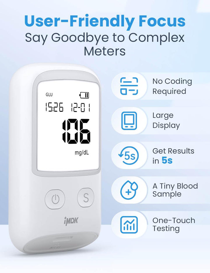 Blood Glucose Test Kit for Diabetes: IMDK 𝗖𝗹𝗶𝗻𝗶𝗰𝗮𝗹𝗹𝘆 𝗔𝗰𝗰𝘂𝗿𝗮𝘁𝗲 Blood Sugar Monitor Testing Kits, 50 Glucometer Strips, 50 Lancets and 1 Lancing Devices (-In Mmol/L)