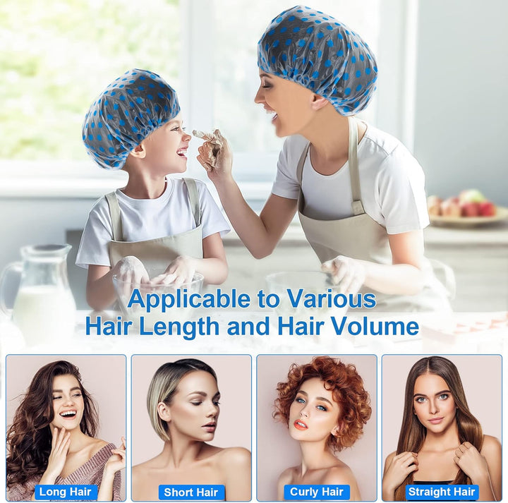 4PCS Shower Cap, Waterproof Shower Caps for Women Long Hair, Reusable Bath Cap with Elastic Band for Spa Salon Hotel