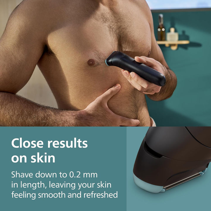 Body Groomer 5000 Series - Trimmer for Men with Triple Protect Shave System, Intimate Trim & Shave, Foldable Back Attachment, 100% Showerproof, 100 Min. Runtime, Model BG5480/15