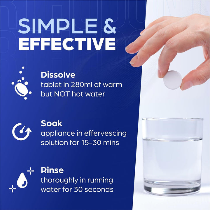 ® Retainer Cleaning Tablets - 3 Months Supply - 96 Tablets Fresh, Mint, Clean, Brite, Stain-Free - Eliminates Odour - Suitable for Dentures, Mouth Guards, Retainers, Aligners