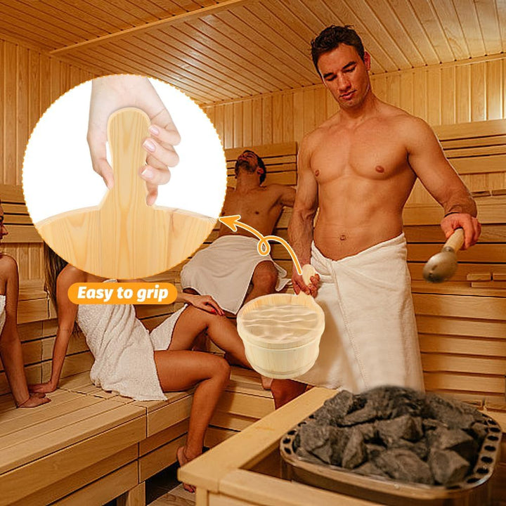 Wooden Bucket and Ladle Set,4L Capacity Sauna Water Bucket,With Handle and Plastic Insert,Wood Ladle Kit Barrel Set Accessories,For Home-Sauna/Steam Room