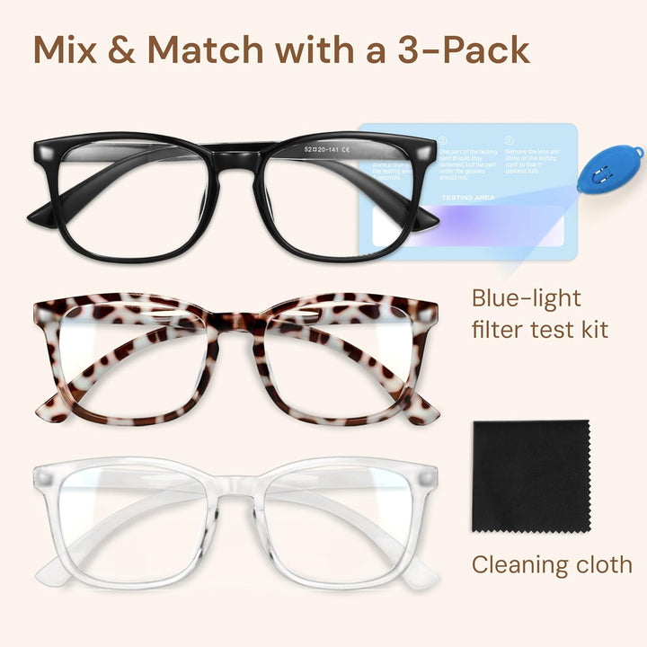 Blue Light Blocking Glasses - Fashion Square Fake Eyeglasses, anti UV Ray Computer Gaming Glasses, Blue Blockers Glasses for Women/Men