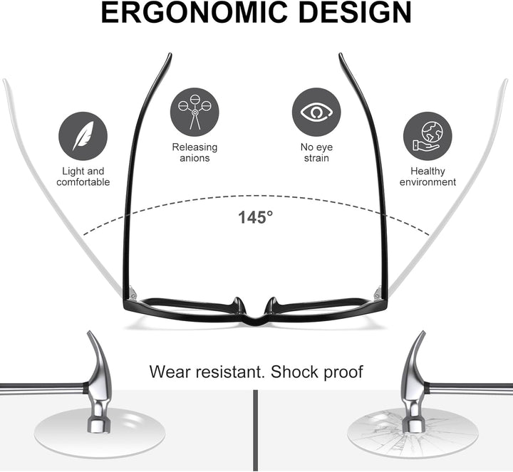 Reading Glasses for Women Blue Light Blocking Glasses Filter UV Square Readers Glasses for Men and Women 5 Pack Reader +2.50