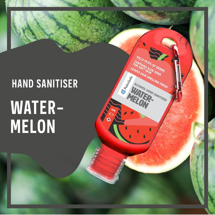 Watermelon 60Ml anti Bacterial Premium Hand Sanitiser Travel Size Refillable Clip Bottle Quick Drying Non Sticky Extra Moisturising Kills 99.9% of Viruses and Bacteria