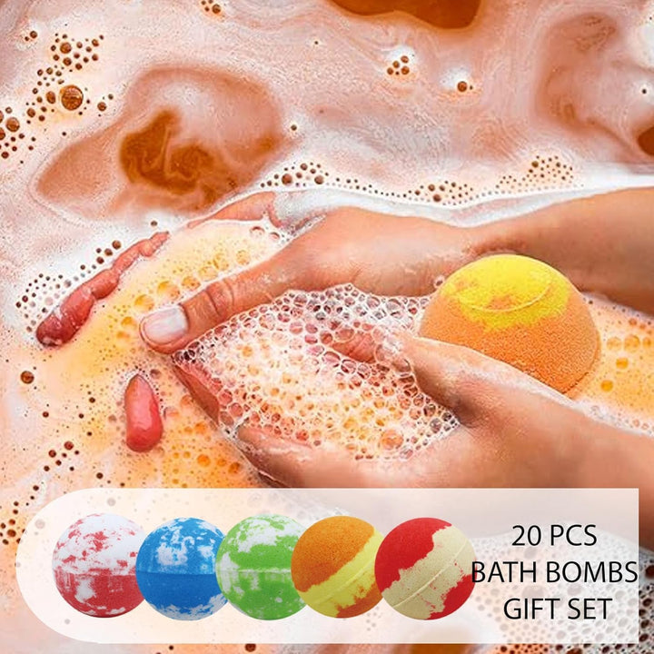 Bath Bombs Gift Set for Kids - 20Pcs Bubble Bathbombs with Natural and Organic Ingredients for Women, Home Spa Fizzes Bath Balls to Moisturize Skin for Christmas for Lover, Girls and Boys
