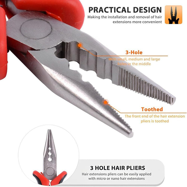 3-Hole Hair Pliers - Professional Hair Extensions Tool for Micro Nano Ring Hair Extensions Opener and Removal
