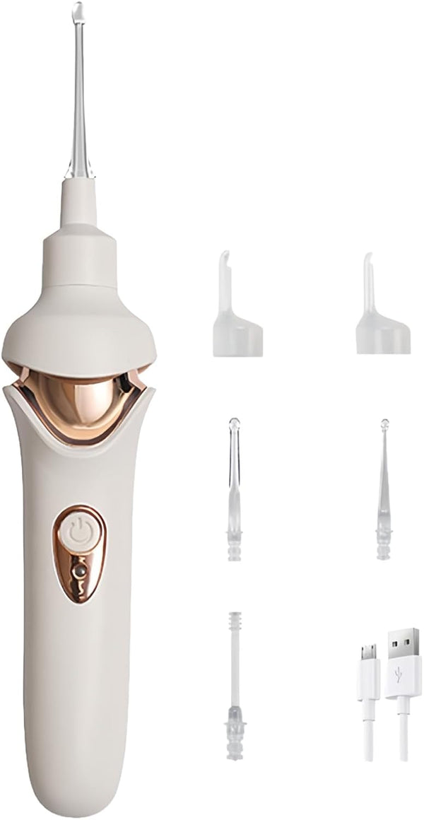 Vacuum Ear Wax Remover Suction, Ear Wax Cleaner, Electric Ear Suction Device with Led Light for Ear Wax Removal, Soft Prevent Ear-Pick Clean Tools Set (White)