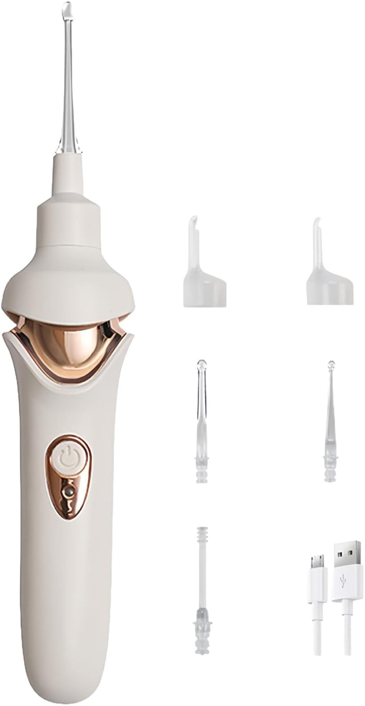 Vacuum Ear Wax Remover Suction, Ear Wax Cleaner, Electric Ear Suction Device with Led Light for Ear Wax Removal, Soft Prevent Ear-Pick Clean Tools Set (White)