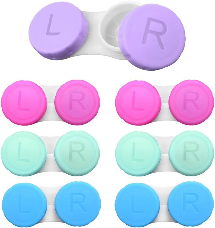 4 Packs Contact Lens Cases with Left/Right Caps, Contact Lenses Holder Box, Portable Leak-Proof Contact Lens Container for Home Travel Outdoor, 4 Colors