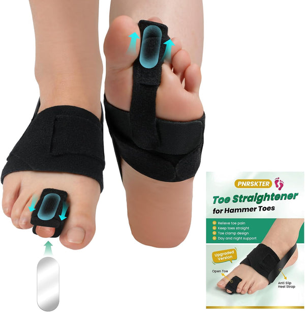 Hammer Toe Straightener Corrector for Women and Men - Adjustable Toe Splint for Curled, Broken Toes Support, Pain Relief - Includes 1 Compression Wrap, 1 Toe Strap & 1 Heel Strap