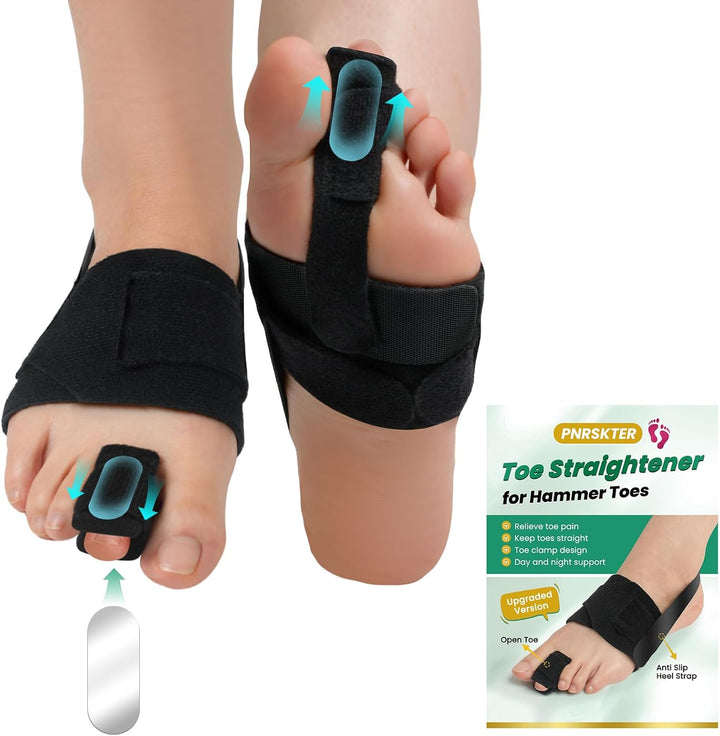 Hammer Toe Straightener Corrector for Women and Men - Adjustable Toe Splint for Curled, Broken Toes Support, Pain Relief - Includes 1 Compression Wrap, 1 Toe Strap & 1 Heel Strap