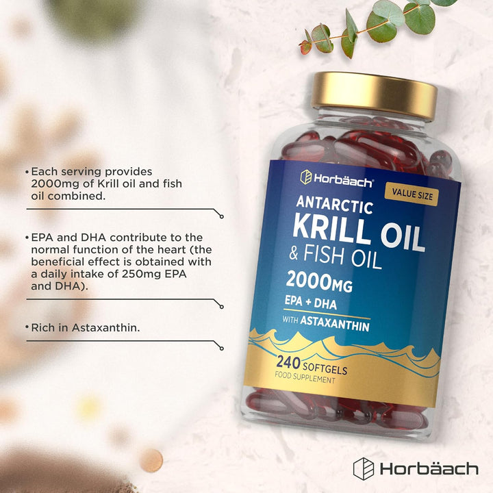 Antarctic Krill Oil 2000Mg | 240 Softgels (4 Month Supply) | with Omega 3 Fish Oil (EPA & DHA), Astaxanthin, and Phospholipids | High Strength Complex | by