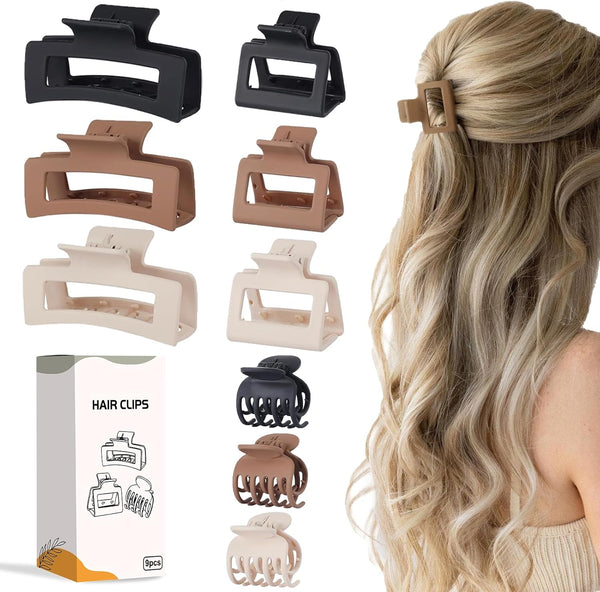 Medium Claw Hair Clips Set for Women - 3 Styles Rectangle Clips for Thick Hair| 3.5 Inch Large Hair Claw Clips for Thick Hair + 2Inch Medium Hair Claw Clips for Fine Hair + 1.5Inch Small Hair Clips