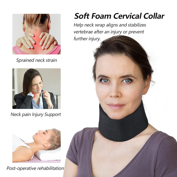 Soft Foam Neck Brace Universal Cervical Collar, Adjustable Neck Support Brace for Sleeping - Relieves Neck Pain and Spine Pressure, Neck Collar after Whiplash or Injury (Black, 2.5" Depth Collar, L)