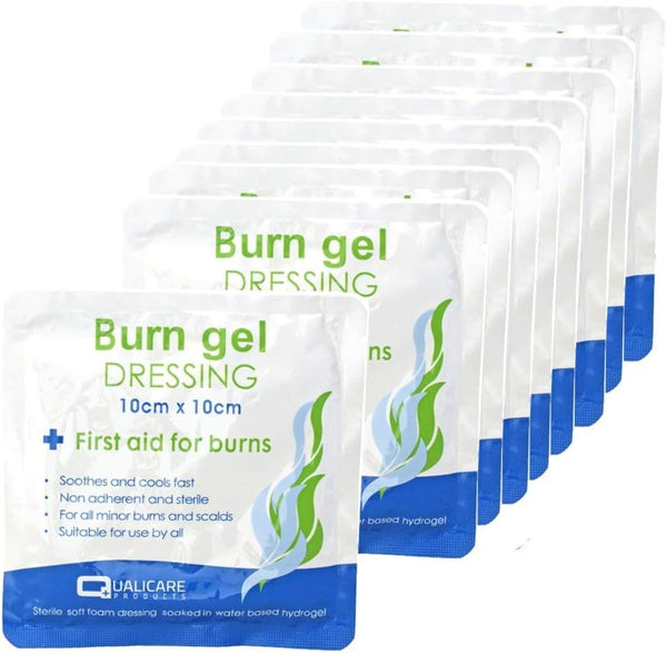(BOX of 10) First Aid Burn Gel Dressing 10Cm X 10Cm Medium Size - Emergency Burncare for Scolds & Burns