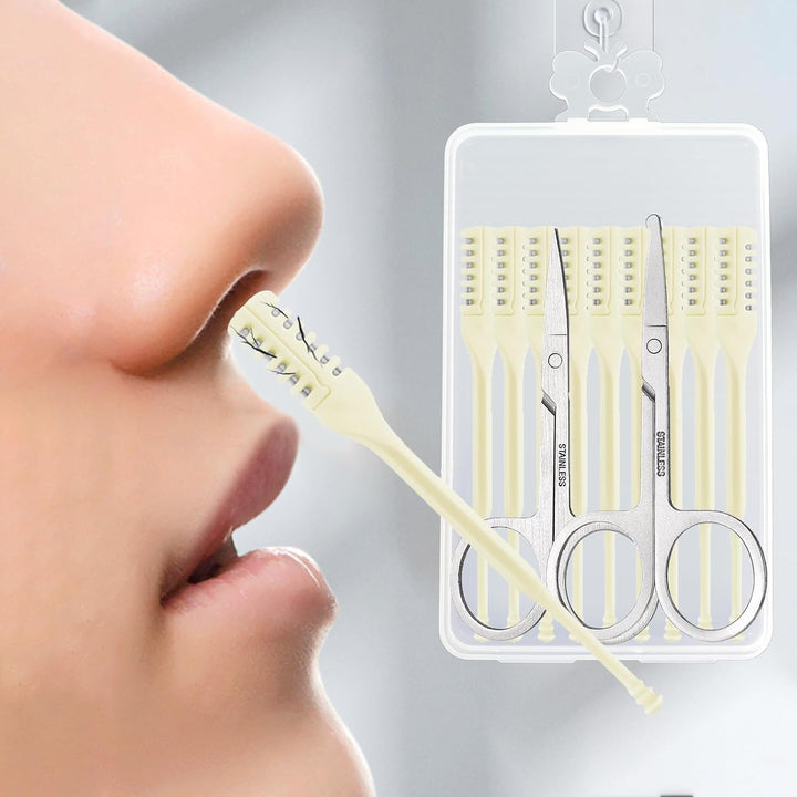 10 Pcs Spiral Dual-Blade Nose Hair Trimmer Set with 2 Precision A-Scissors & Mirror-Polish Round-Tip Scissors – 360° Rotating Stainless Steel Grooming Kit