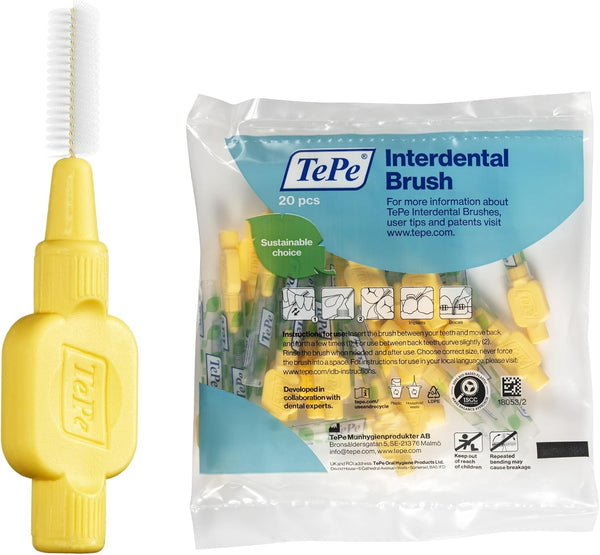 Interdental Brush, Extra Soft, Yellow, 0.7Mm/Iso 4, 20Pcs, Efficient Cleaning between Teeth, Plaque Remover, Dental Flosser for Small Gaps