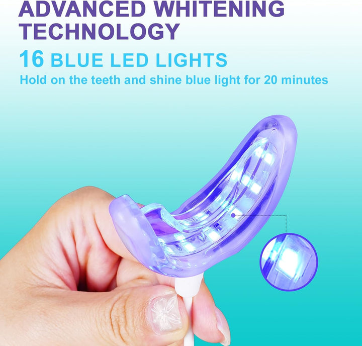 LED Teeth Whitening Kit: Blue Light Teeth Whitener with Bleaching Gel - Effectively Removes Stains from Coffee, Tea & Smoking - Safe, Fast, and Gentle for Sensitive Teeth