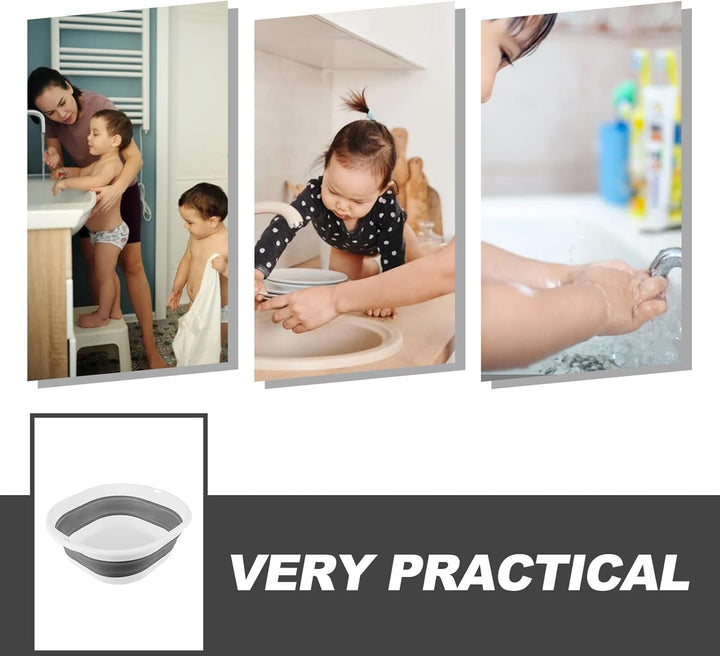 Foldable Portable Wash Basin Small Grey Lightweight Collapsible Face Washing Basin for Travel Camping Outdoor Use Space-Saving with Hanging Hook for Easy Drying and Storage