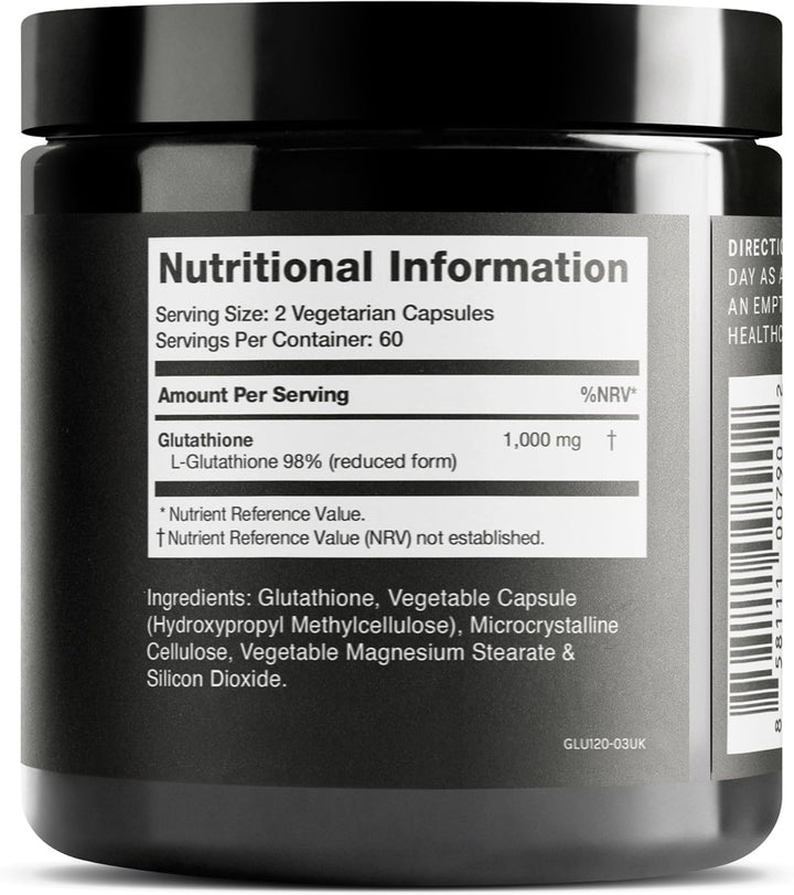 Ultra High Strength Glutathione Capsules - 1000Mg Concentrated Formula - 98%+ Highly Purified and Bioavailable - Non-Gmo Fermentation - 120 Capsules Reduced Glutathione Supplement