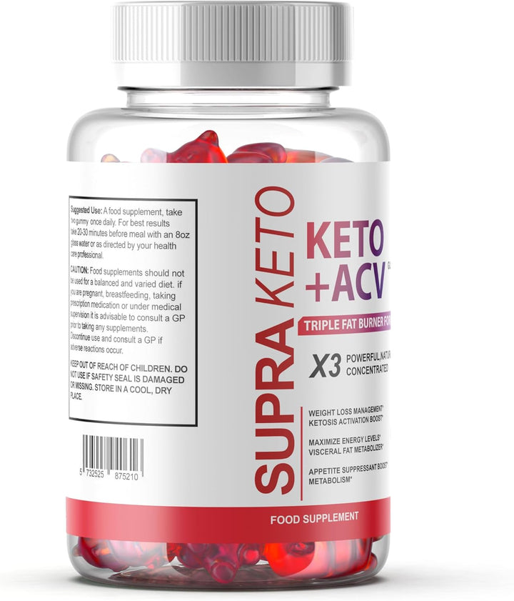 Supra Keto + ACV Gummies, Supports Healthy Weight Loss, Supra Keto UK, 60 Gummies, All Natural Ingedients, 1 Month Supply 1000MG Formula/
