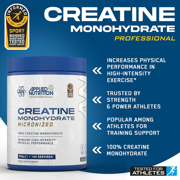 Creatine Monohydrate Powder 500G – 100% Micronized Creatine – 5G per Serving – Unflavoured – Supports High-Intensity Performance – 100 Servings