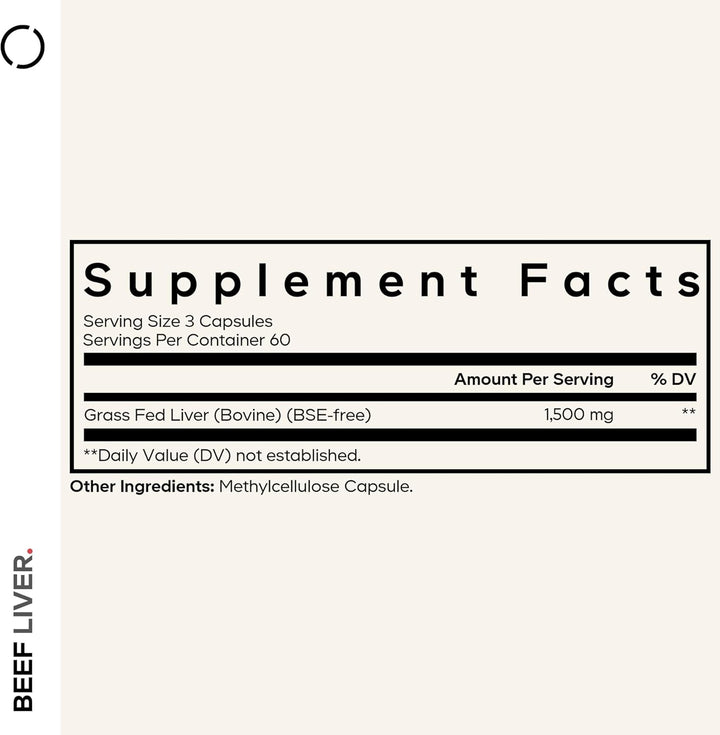 Grass Fed Beef Liver Supplement - Freeze Dried, Non-Defatted, Desiccated Beef Liver Glandulars Bovine Pills– Liver Health Foods Meat – Argentina Beef Vitamins for Liver - Non-Gmo -180 Capsules