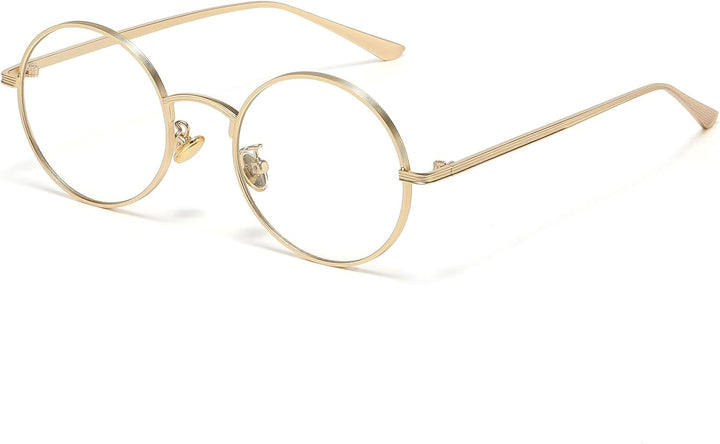 Retro round Glasses Clear Lens Non-Prescription for Men Women Metal Frame