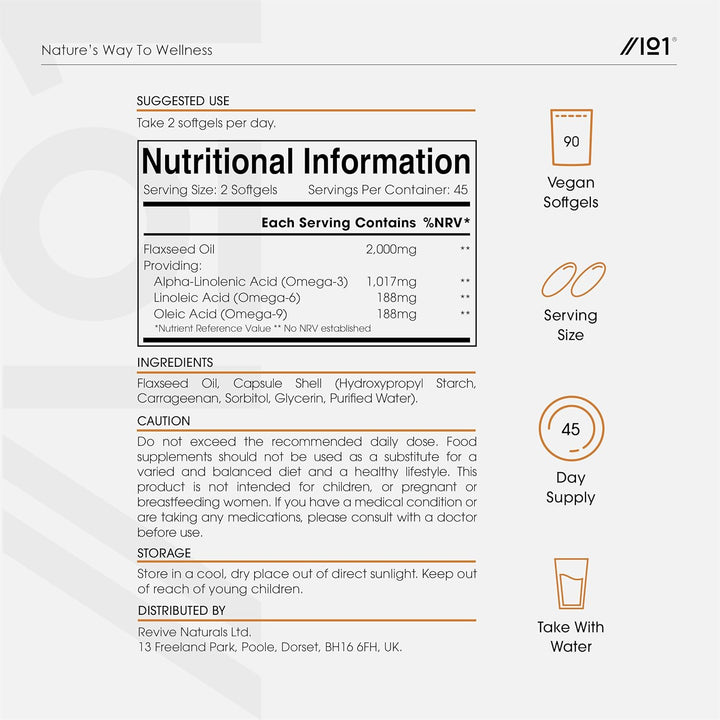 Flaxseed Oil 2000Mg – 90 Vegan Softgels – Cold-Pressed with Omega 3-6-9 – Pure & Potent Linum Usitatissimum - Resealable and Recyclable Pouch by