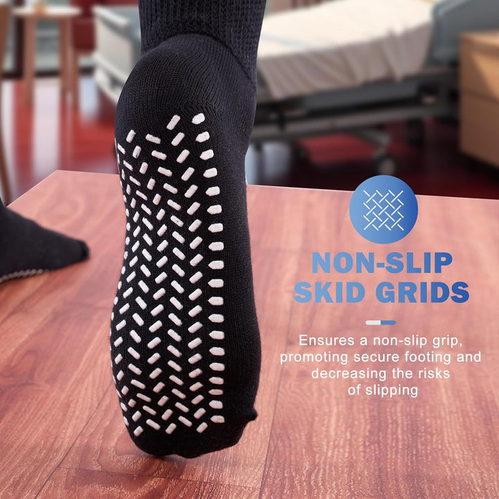 Diabetic Grip Socks for Men Women, Extra Wide Soft Top for Swollen Feet Ankles, Non-Slip Breathable Hospital Slipper Sock