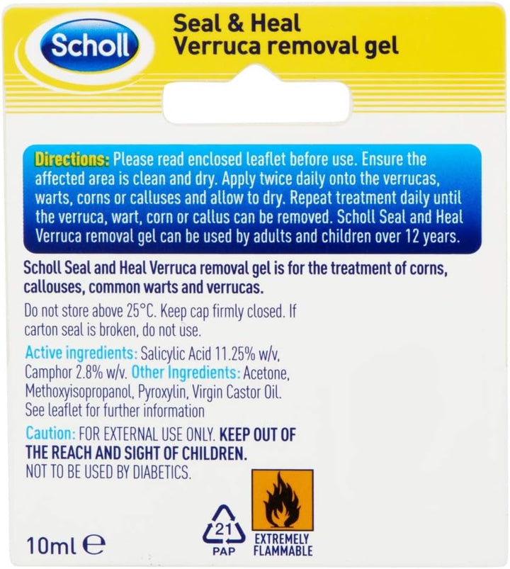 Scholl Seal & Heal Verruca Removal Treatment Gel - No Plaster Needed, Salicylic Acid & Camphor Treatment for Verrucas, Corns, Warts & Calluses, Water-Resistant Barrier,Easy to Apply, Size 10Ml