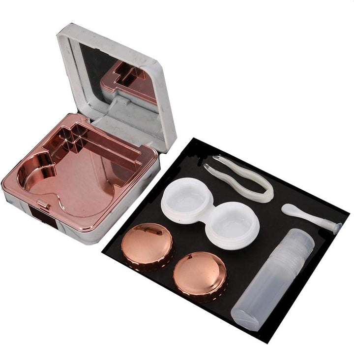 Marble Contact Lens Case - Travel Mini Companion Box with Portable Invisible Mirror (Marble Series Rose Gold)