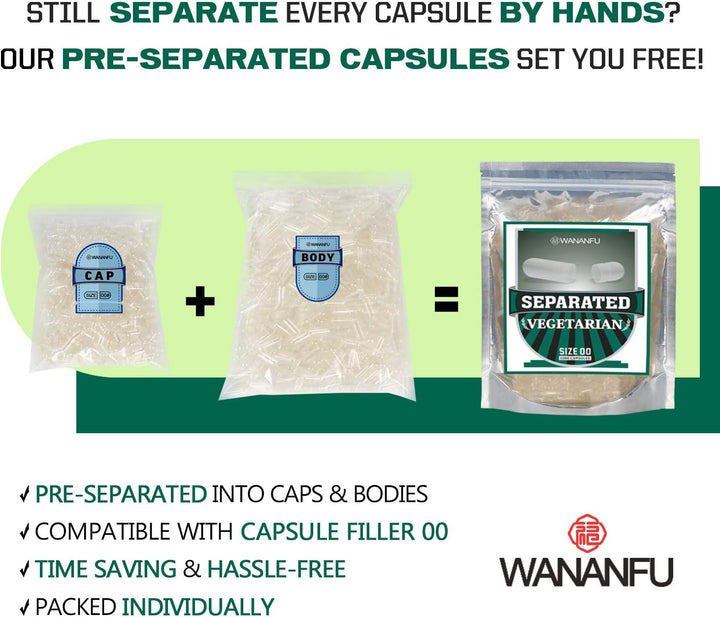 Separated Empty Capsules Size 00 Vegetarian (1000 Count), Compatible with Capsule Filling Machine 00