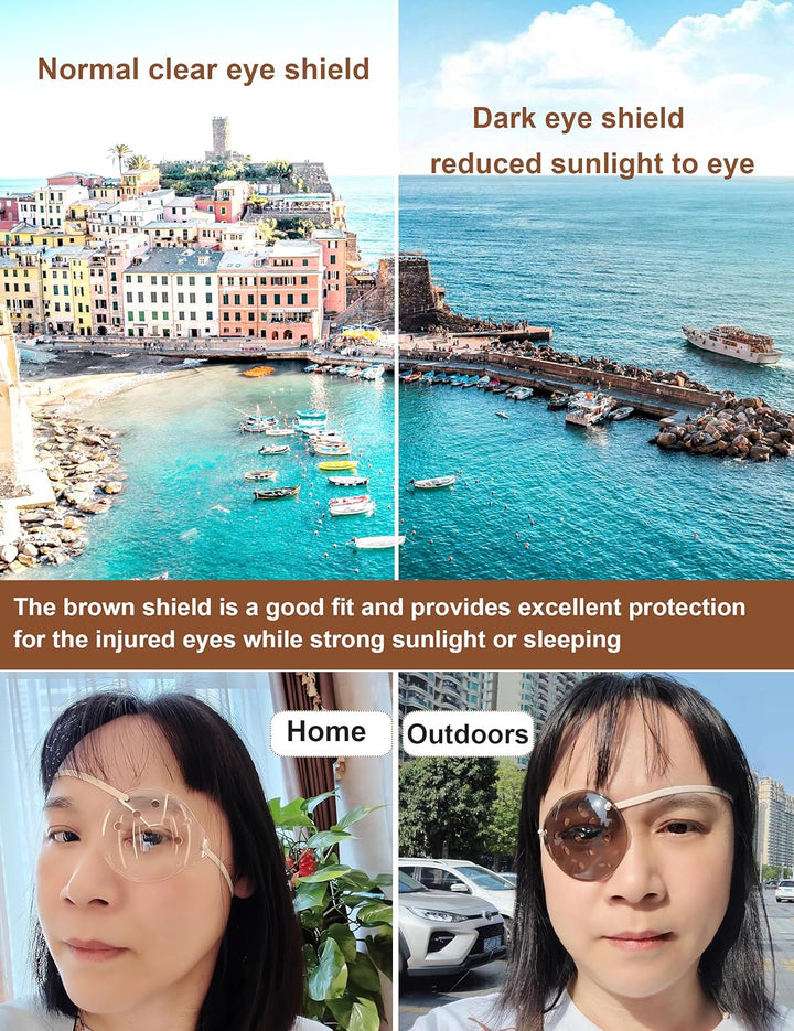 2Pcs Eye Shield after Cataract Surgery Dark Clear Plastic Shield with Brown Elastic Strap,Cataract Eye Protection Patch for Sleeping after Surgery,Reduce the Sensitivity of the Eyes to Light