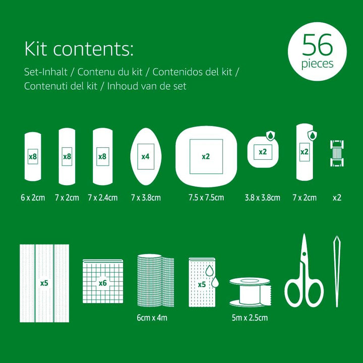 First Aid Kit, 56 Pieces, Green