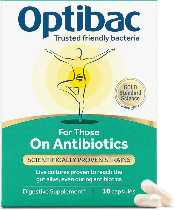 for Those on Antibiotics - Vegan Digestive Probiotic Supplement - Lactobacillus Specifically Researched Alongside Antibiotics - Most Recommended Brand - 10 Capsules