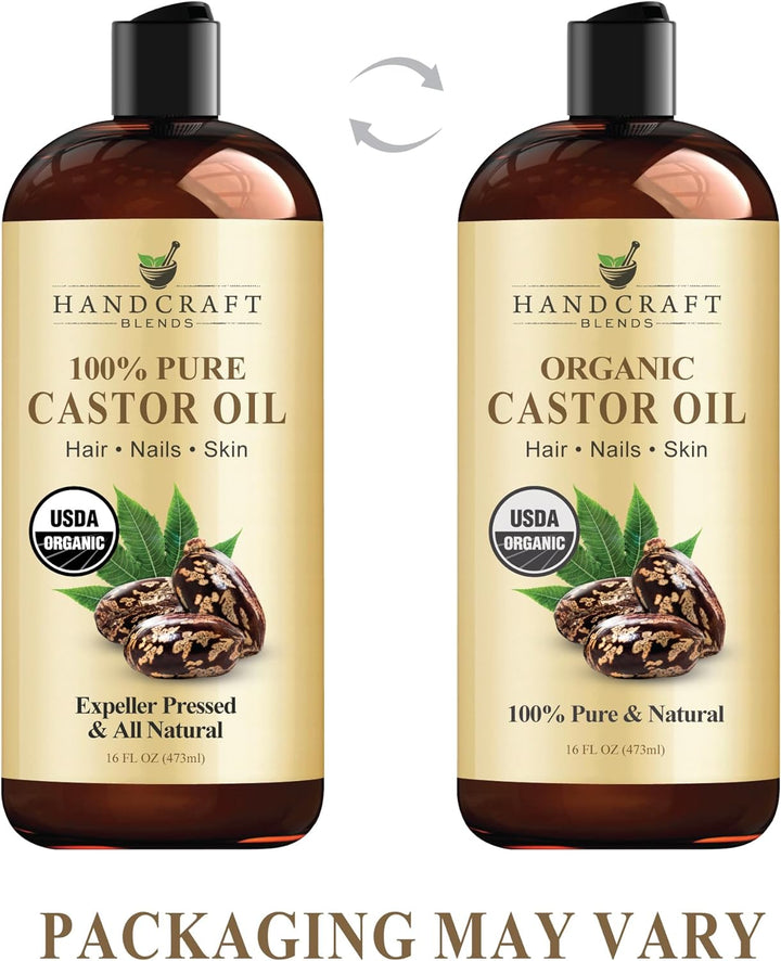 Organic Castor Oil - 473 Ml - 100% Pure and Natural - Premium Grade Carrier Oil for Hair Growth, Eyelashes and Eyebrows - Hair and Body - Expeller-Pressed & Hexane-Free