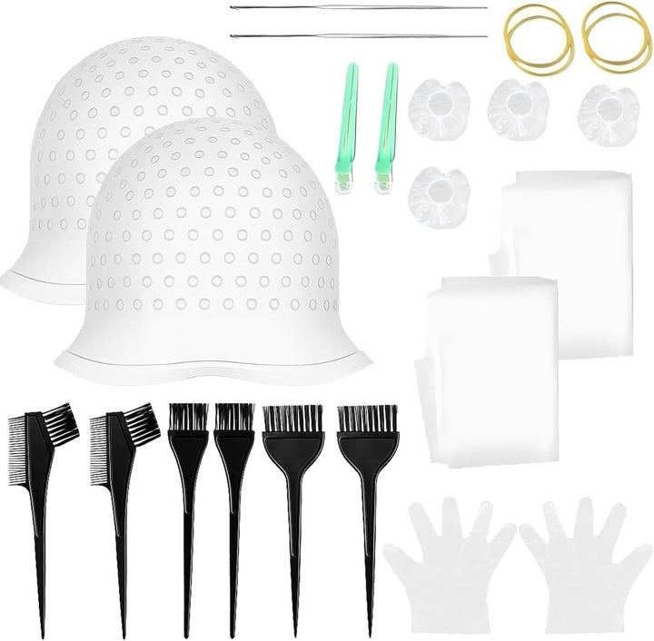 Highlighting Cap, 20-Piece Hair Highlighting Kit with Stainless Steel Hooks and Coloring Combs, Salon-Grade Silicone Highlight Cap for DIY Hair Coloring Make Your Own Hairstyle