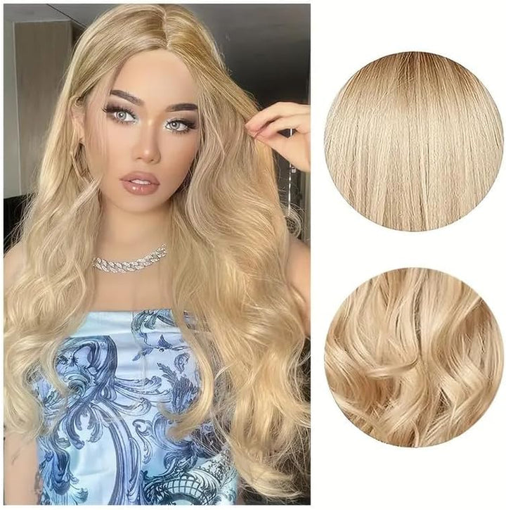 27'' Long Blonde Wave Wig for Women, Curly Synthetic Hair for Cosplay Party, Daily Use