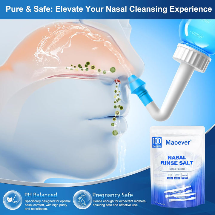 100 Saline, Neti Pot Salt, Individually Wrapped Saline for Neti Pots, Nasal Irrigation, and Squeeze Bottles & Sinus Relief | Sinus Care
