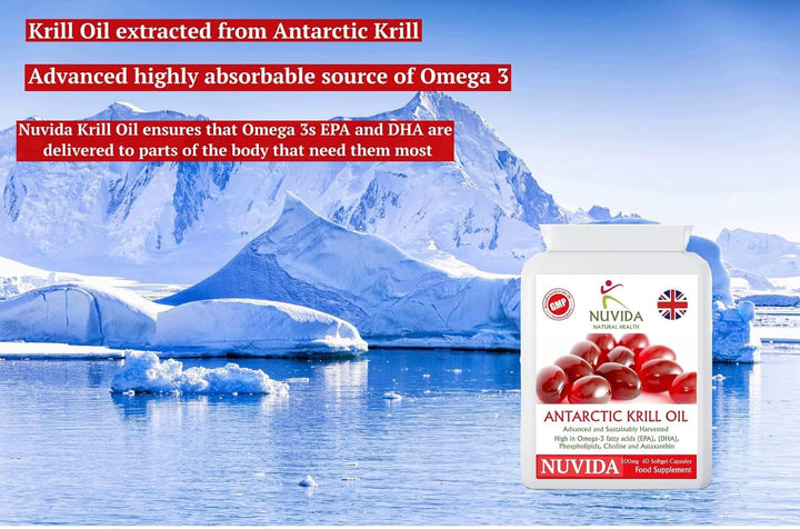 Krill Oil Capsules 500Mg - Krill Oil 1000Mg per Serving - 60 Krill Oil Capsules High Strength - High in Omega-3 Fatty Acids - Soft Gel Easy Swallow Capsules - Sustainably Sourced