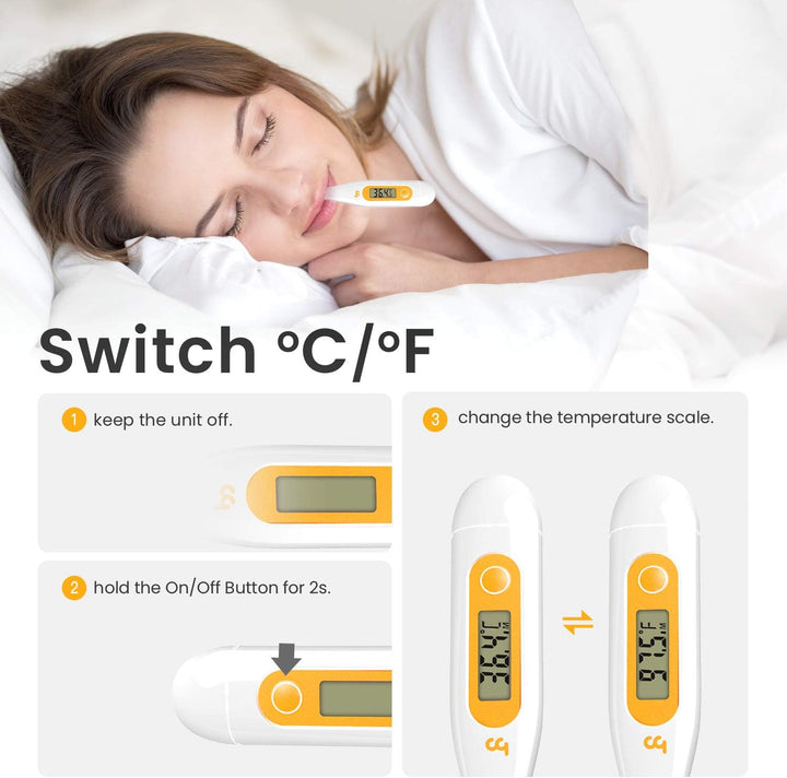 Digital Thermometer, Oral Thermometer Adults Kids Babies, Accurate Fast Switchable Body Temperature Thermometer, Orange