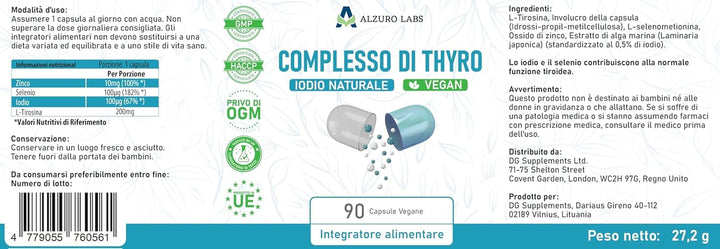 Thyro Complex with Natural Iodine | 90 Vegan Capsules | High Strength Thyroid Support | 3Rd Party Lab Tested | GMP | Gluten & GMO Free