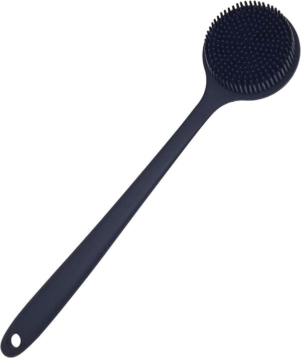 Back Scrubber for Shower Soft Silicone Bath Body Brush with Long Handle (Black)
