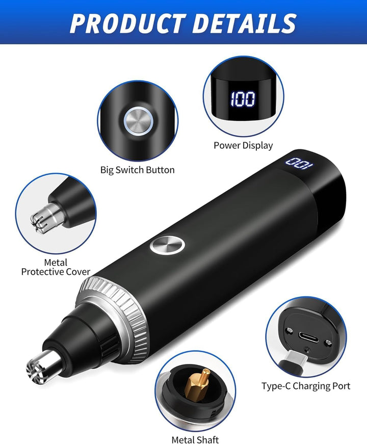 Rechargeable Nose Hair Trimmer for Men and Women, 3-In-1 Professional Painless Eyebrow and Facial Hair Trimmer, IPX7 Waterproof Nose Trimmer Men with Dual Edge Blades,Eyebrow Trimmer