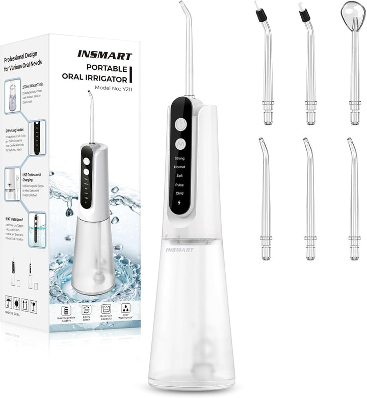 Water Flosser for Teeth: Portable Travel Flossers Set for Teeth Cleaning with 5 Modes, Cordless Dental Electric Flosser for Oral Care, Rechargeable Floss DIY Mode IPX7 Waterproof