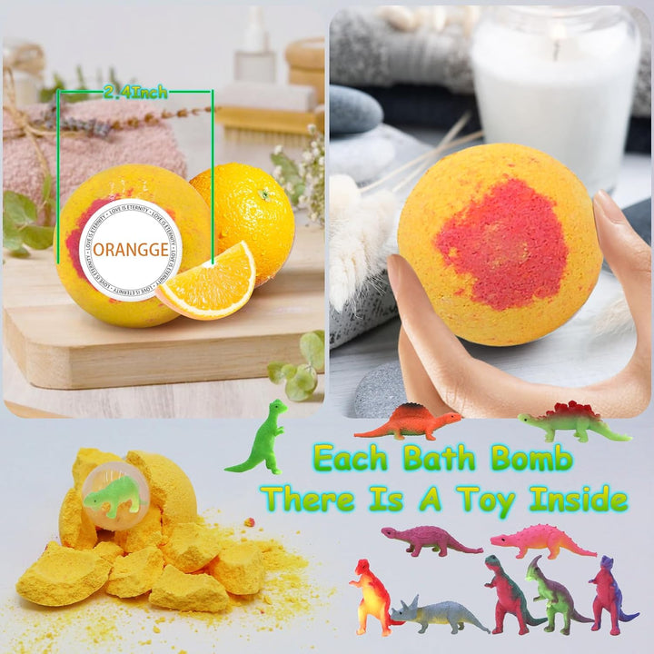 12 Pack of Bath Bombs for Kids with Surprise Toy Inside, Fun Educational Toy Dino Fizzy Balls W/Rich Bubbles, Organic Dinosaur Bath Bomb Gift Set, Kids Bubble Bath Dino Egg for Kids 3 4 5 6 7 8 9 Year