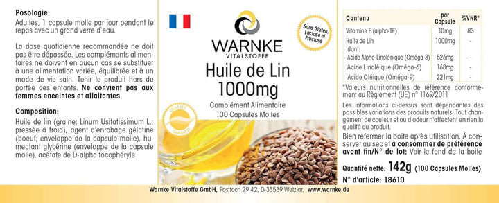 Linseed Oil 1000Mg – Alpha Linolenic Acid - 100 Softgels - German Pharmacy Quality